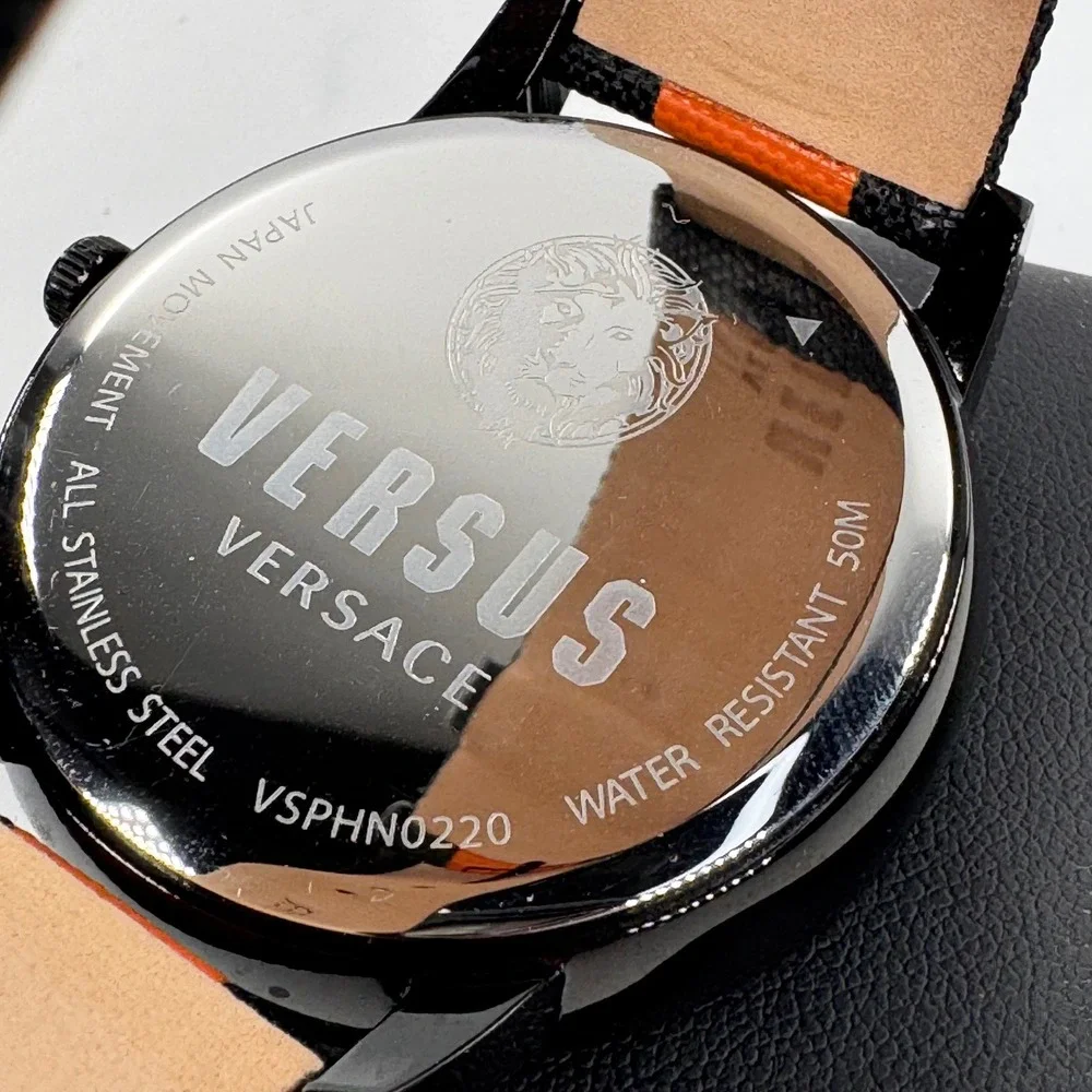Versus Versace Mens Watch Black Orange Logo Canvas Strap VSPHN0220 Luxury Sport